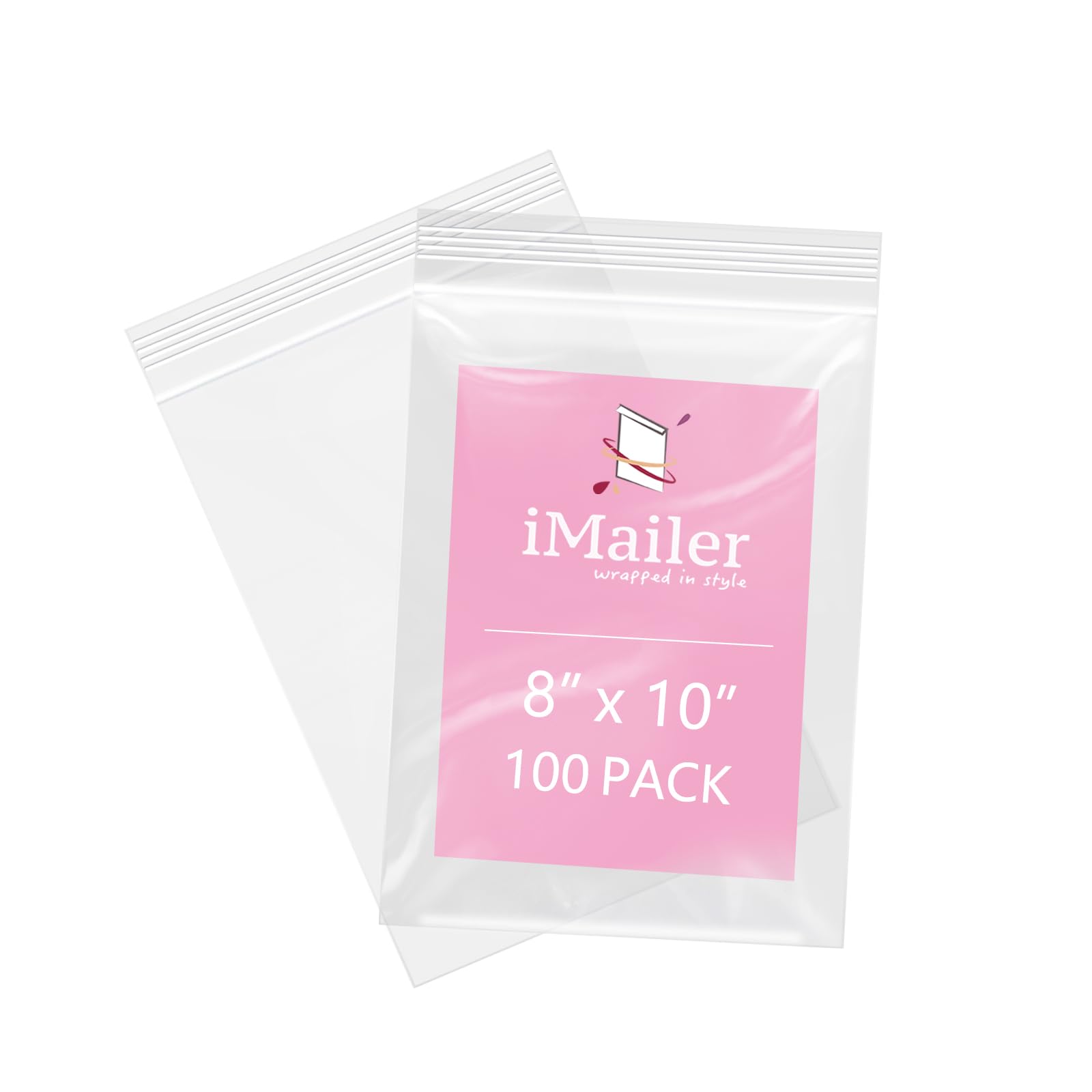 iMailer- 100 Pcs- 8" x 10" Reclosable Plastic Zip Poly Bags | Clear Resealable Z
