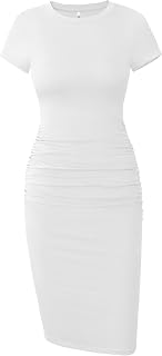 Missufe Knee Length Bodycon Sheath Dress with Knee Length (White, Small/Medium)