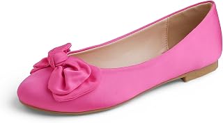 Feversole Women's Round Toe Cute Bow Trim Ballet Flats, Round Toe Flats Decorated with a Pretty Bow for Women Satin