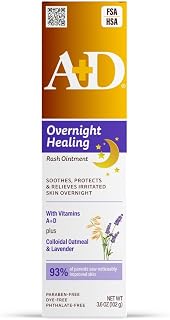 A+D Overnight Healing Diaper Rash Ointment, with Vitamins, Lavender, 3.6 Oz | Soothes, Protects and Relieves Irritated Skin Overnight with Vitamins A and D, Colloidal Oatmeal &amp; Lavender