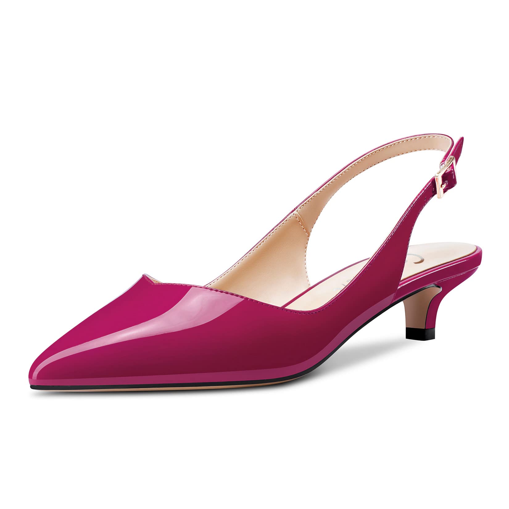 CASTAMERE Women's Low Kitten Heel Pointed Toe Slingback Pumps Cute Dress Office 