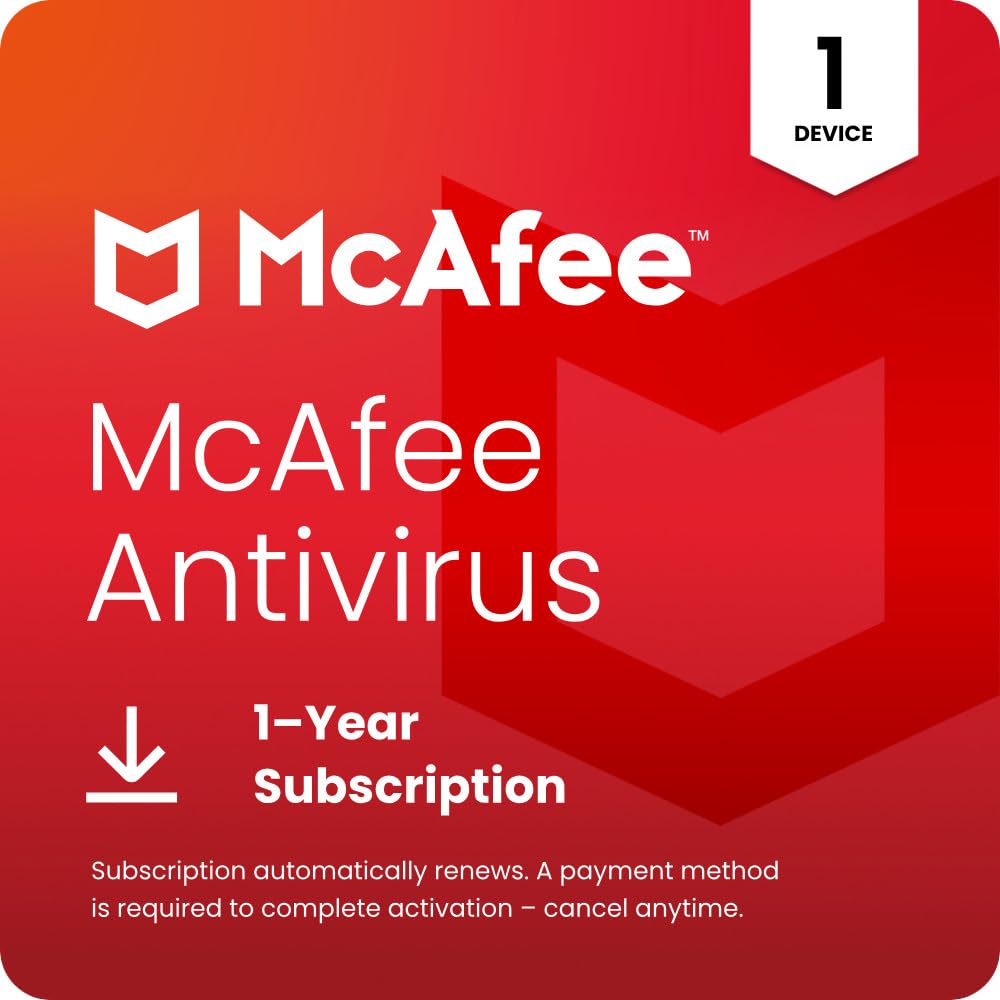 McAfee AntiVirus Virus Protection Software 2026 for 1 PC | Auto-Renews | 1-year 