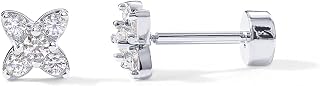 PAVOI Dainty Flat Back Earrings for Women, 14K Gold Plated CZ Stud Piercing