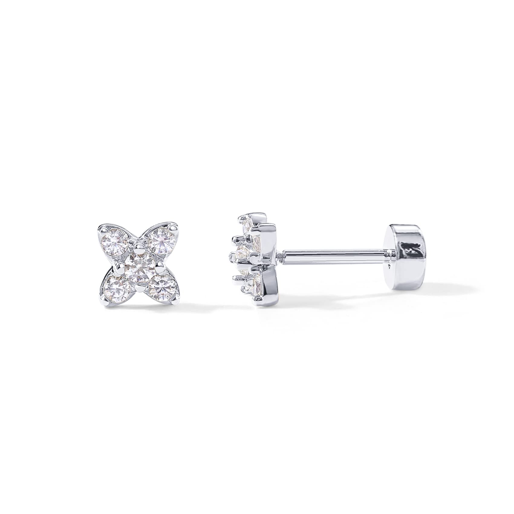 PAVOI Dainty Flat Back Earrings for Women, 14K Gold Plated CZ Stud Piercing