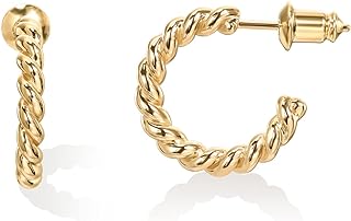 PAVOI Twisted Hoop Earrings for Women, Yellow Gold, Size 16 Millimeters
