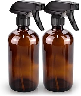 Bontip Glass Spray Bottle 16 oz for Cleaning, Plants (2 Pack, Amber) | Refillable amber spray bottle Set, BPA-free eco glass, With labels and funnel, Great for cleaners, plant misting, hair care