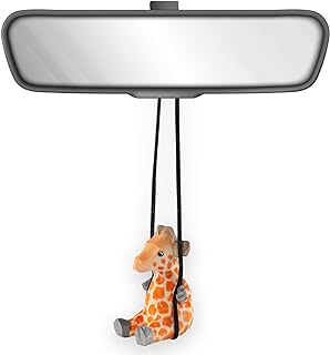 VIPbuy Handmade Wooden Swinging Giraffe Car Hanging Ornament - Cute Hand Carved Painted Wood Giraffe Figurine Car Mirror Hanging Accessories Decor Gifts