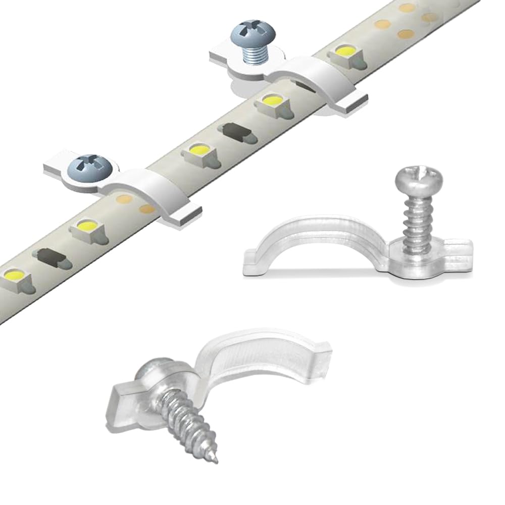 GRIVER 100 Pack Strip Light Mounting Brackets,Fixing Clips,One-Side Fixing,100 S