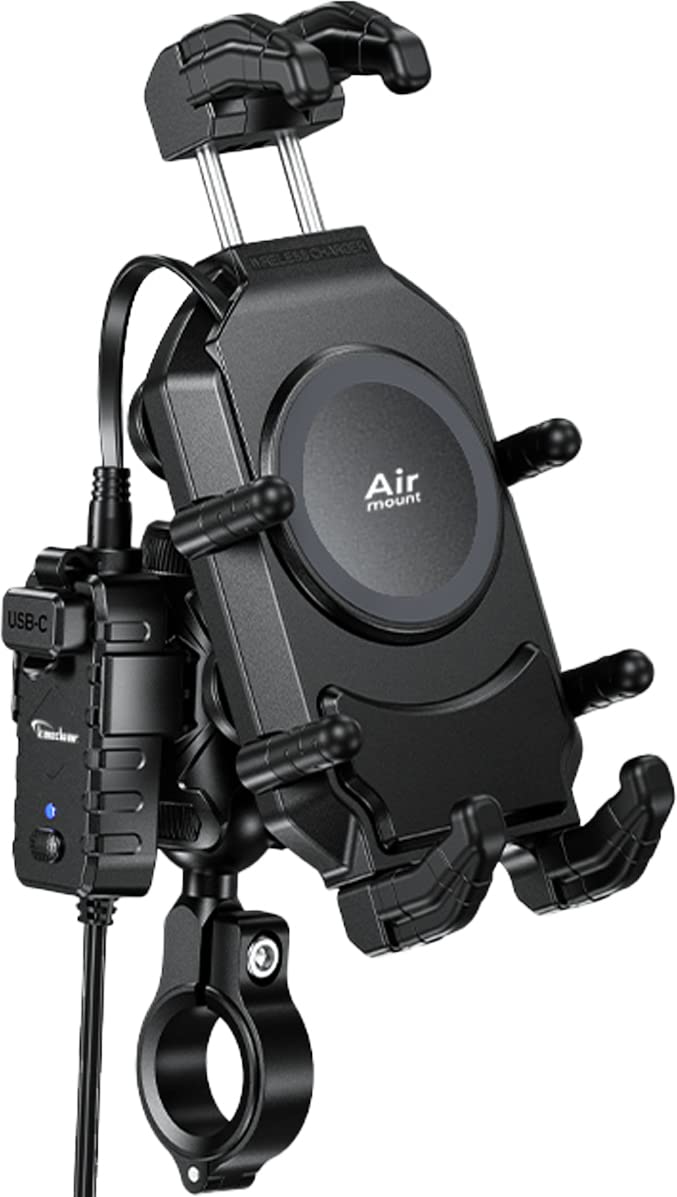 Kaedear(カエディア) バイク スマホホルダー 充電 振動吸収 QI ワイヤレス充電 USB電源 KDR-M26A-BK (充電スマホホルダー)