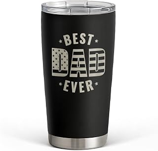 SANDJEST Best Dad Ever Tumbler with Lid - Dad Nutrition Facts 20oz Insulated Stainless Steel Mug - Coffee Mug for Travel Outdoor Sport Office, Gift for Father’s Day Birthday