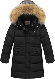amropi Children's Boys Winter Down Jacket Padded Long Coat with Fur Hood for 2-12 Years