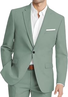 HUUTOE Mens 2 Piece Suit Slim Fit Wedding Prom Solid Color One Button Suit Jacket Pants Groomsman Set