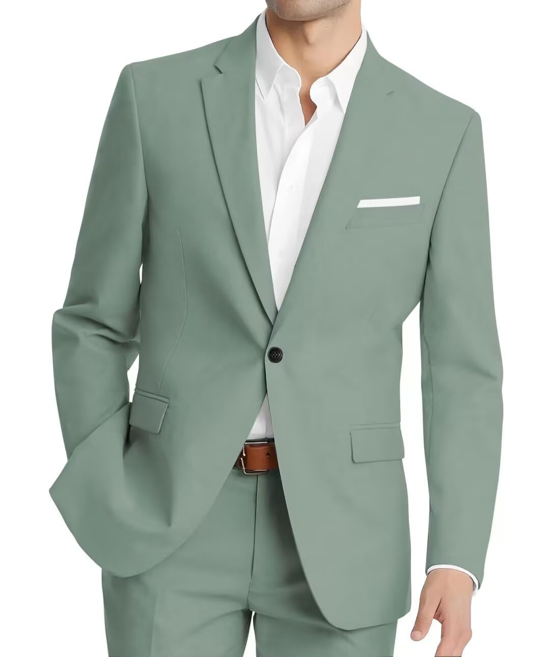 HUUTOE Mens 2 Piece Suit Slim Fit Wedding Prom Solid Color One Button Suit Jacke