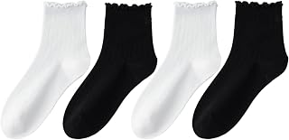 4 Pairs Women's Wooden Knee High Socks Mid Calf Casual Sport Socks Soft Cotton