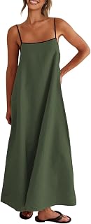 Shy Velvet Women's Summer Linen Spaghetti Strap Backless Sleeveless Casual Party Beach Maxi Dress
