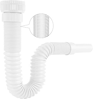 Hibbent Flexible Waste Trap with Reinforced Steel Wire, White | with an Adapter, Fits G1 1/4" & G1 1/2" （≈40 & 45mm）Sinks, Odour-Proof Sink Trap/P-Trap for Bathroom & Kitchen