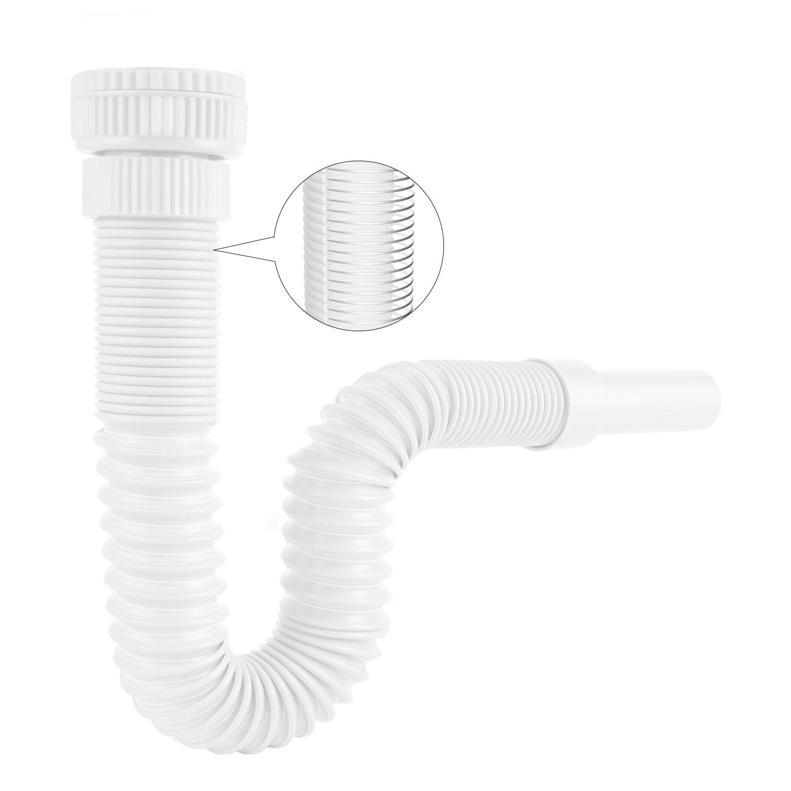 Hibbent Flexible Waste Trap with Reinforced Steel Wire, White | with an Adapter,