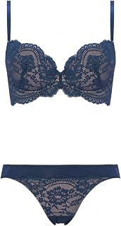 Amo Style 10219788 Daily AMOSTYLE 3/4 Bra & Shorts Set, Lace Rubber, Natural, Comfortable Fit, Hip Hanger Panties, Corded Lace Design