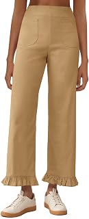 Cicy Bell Women Wide Leg Pants Casual High Waist Ruffle Hem Zipper Loose Pants with Pockets