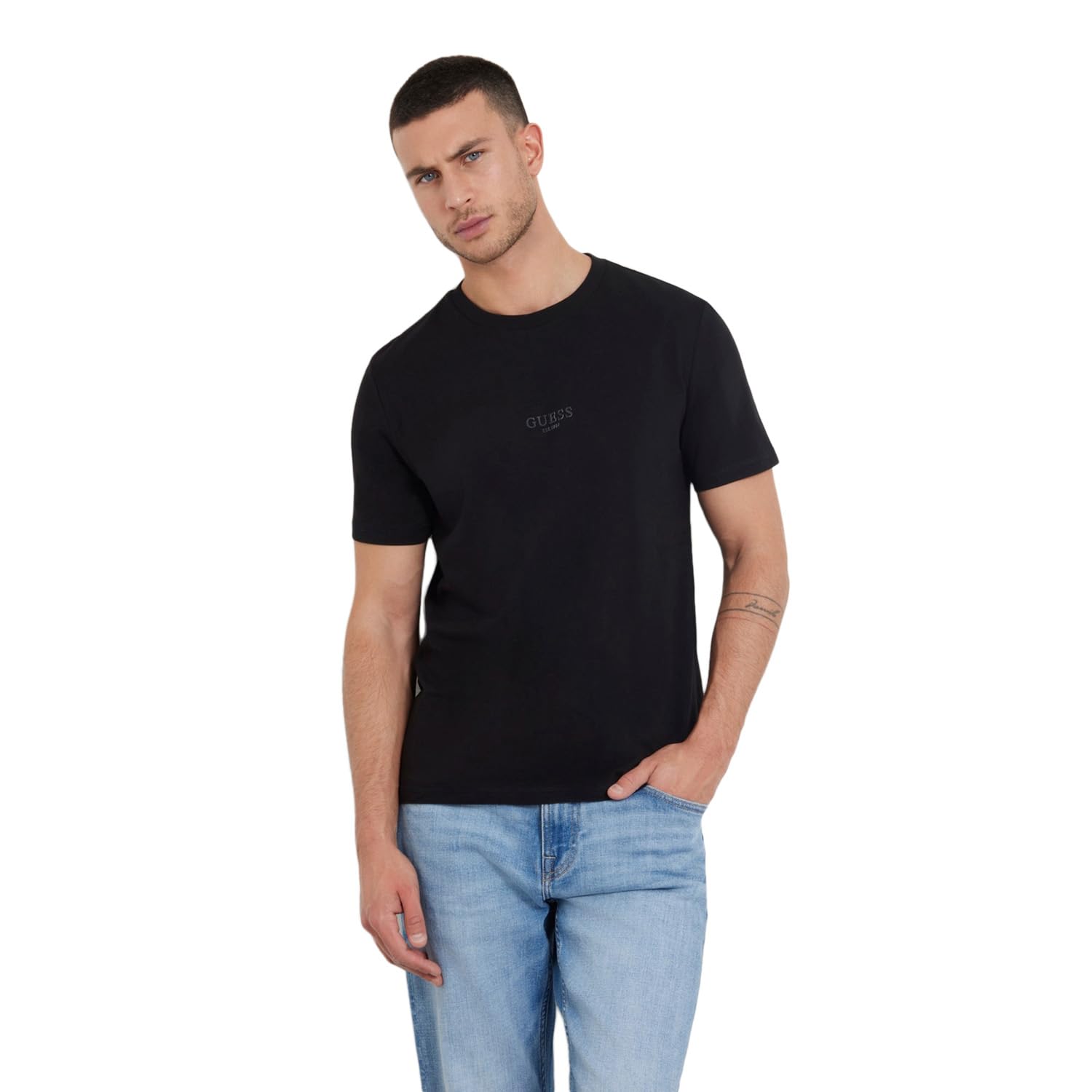 Guess Aidy - T-Shirt Uomo in Cotone Girocollo Manica Corta
