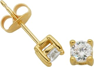 Amazon Essentials Plated Sterling Silver Cubic Zirconia Stud Earrings (Round & Princess)