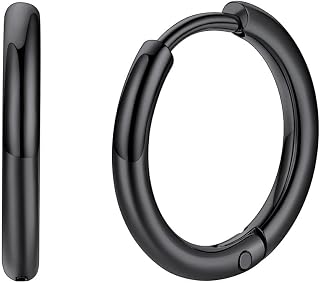 FaithHeart Stainless Steel Black/Silver/Gold Hoop Earrings for Men - Hypoallergenic Small Huggie Hoop Earrings Lightweight Sleeper Earrings Waterproof Cartilage Piercing Jewelry Gift 7-16mm