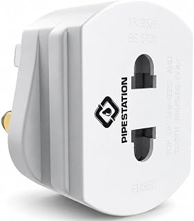 Pipestation Shaver Plug Adaptor UK – 2 Pin to 3 Pin Toothbrush Adapter Plug, 1A Fused Converter for Oral-B, Philips, Braun and Remington Chargers – White