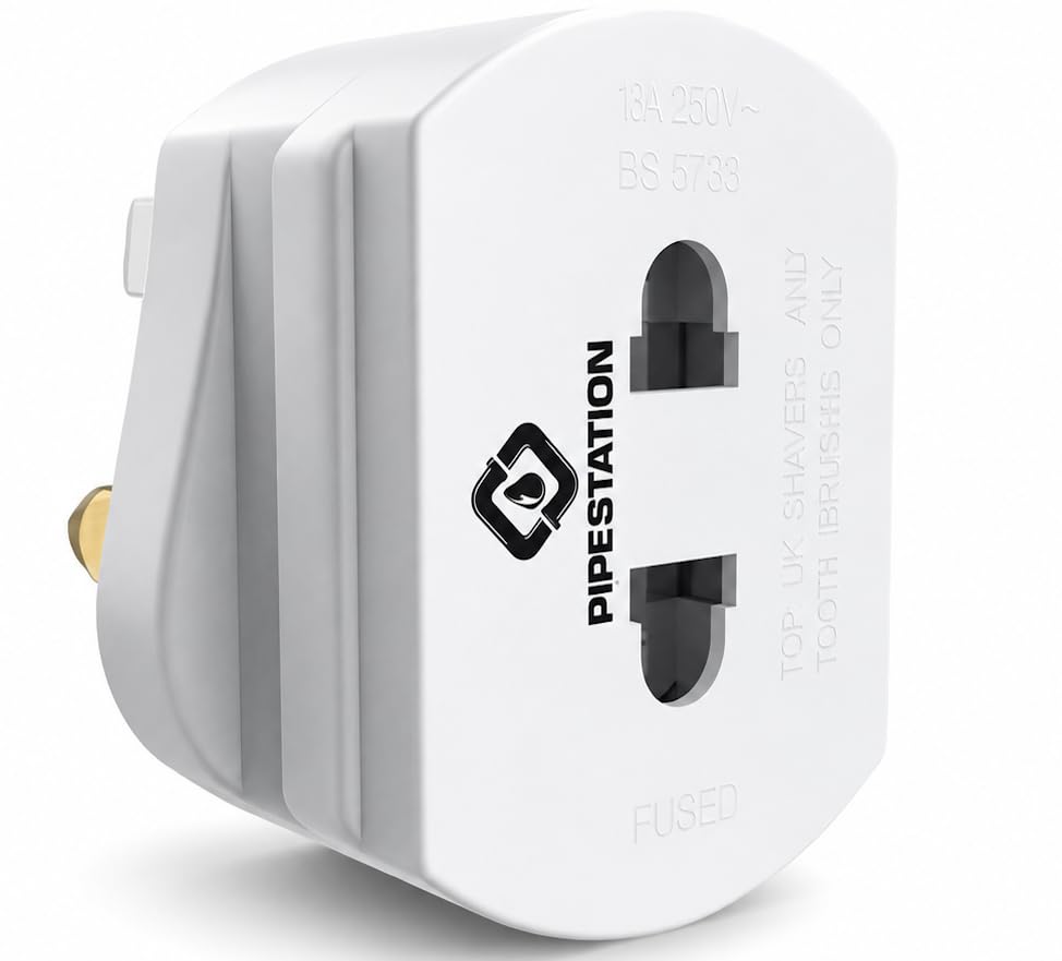 Pipestation Shaver Plug Adaptor UK – 2 Pin to 3 Pin Toothbrush Adapter Plug, 1A 