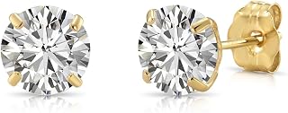 14k Yellow Gold Solitaire Round Cubic Zirconia CZ Stud Earrings with Gold butterfly Pushbacks