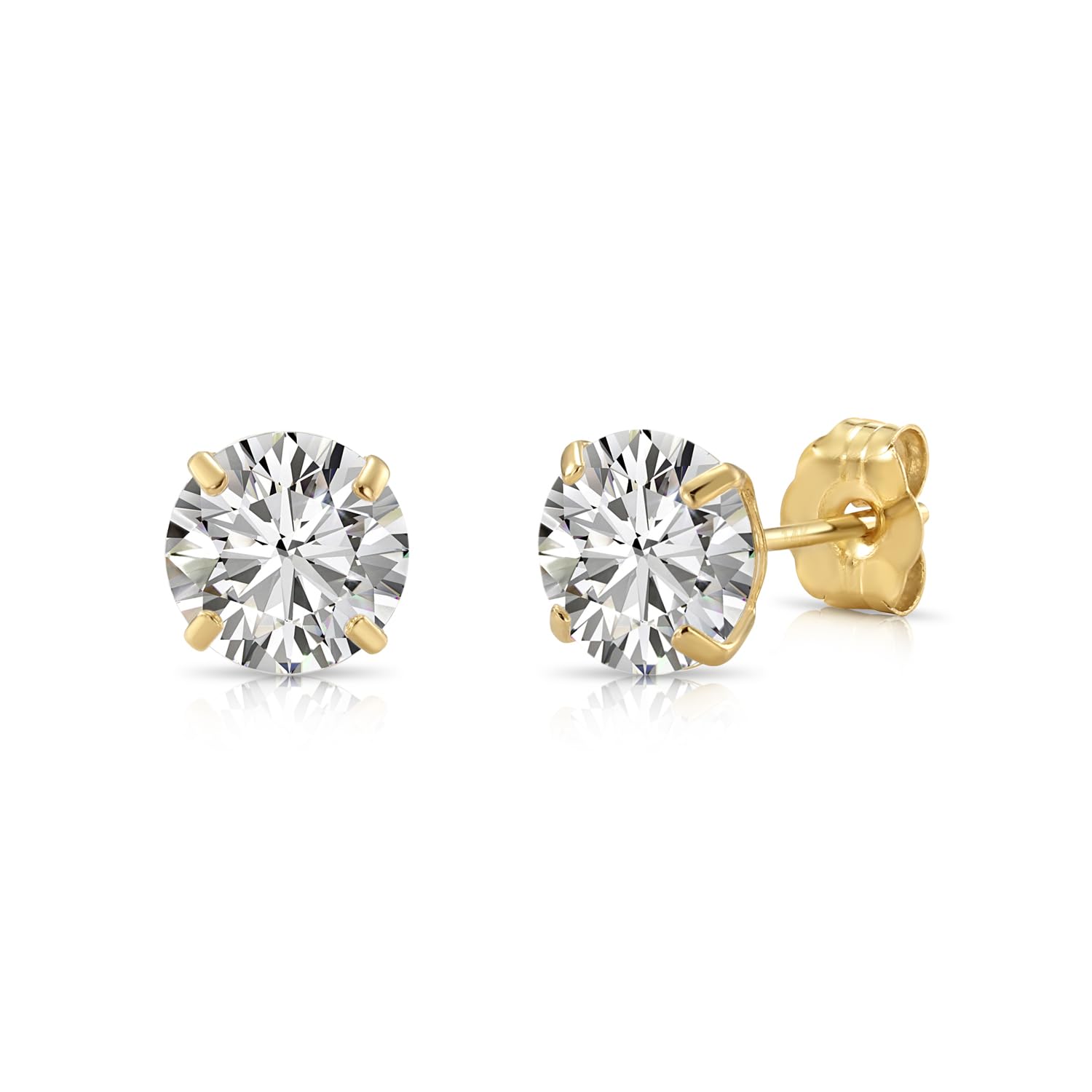 14k Yellow Gold Solitaire Round Cubic Zirconia CZ Stud Earrings with Gold butter