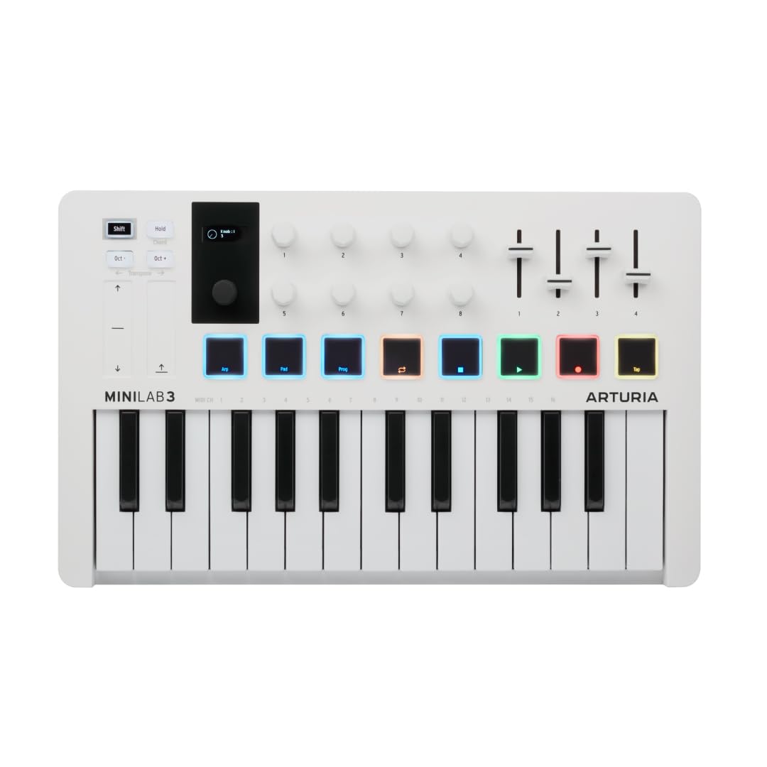 Arturia MINILAB3WH Compact MIDI Keyboard and Pad Controller, White | White, 25 k