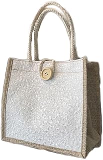 Casual French Reusable Linen Lunch Bag Underarm Bag Handbag Tote Bag, Beige