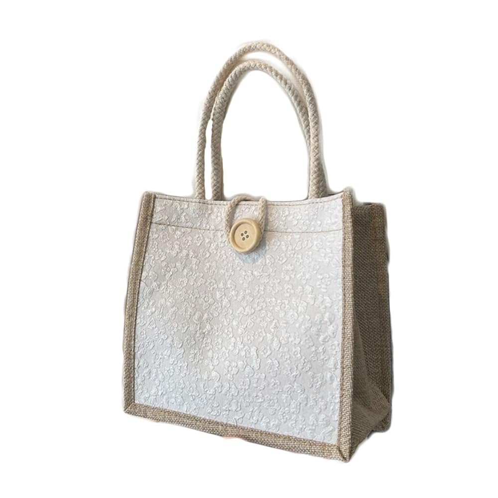 Casual French Reusable Linen Lunch Bag Underarm Bag Handbag Tote Bag, Beige