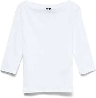 VERO MODA VMPANDA Women's Basic Boat Neck 3/4 Sleeve Stretch Top Slim Fit Long Sleeve Regular Fit