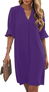 Wkior Shift Dress for Women V Neck Short Sleeve Solid Color Casual Summer Dresses (S-2XL)
