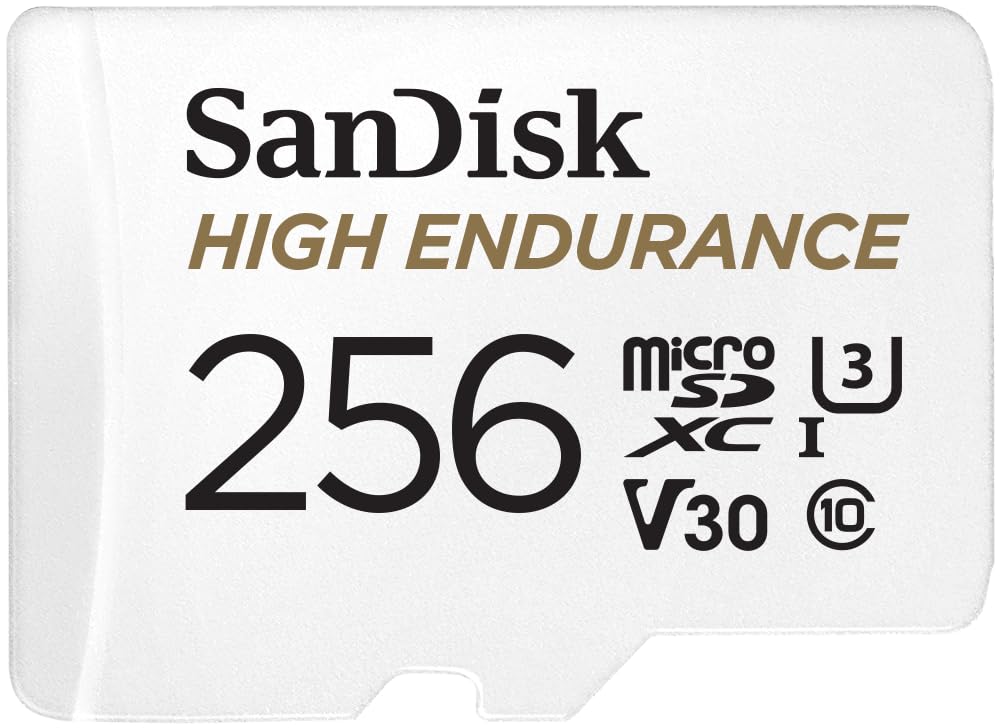 SANDISK HIGH Endurance microSD Card + Adapter 256GB | V30, 4K UHD, Full HD, C10,