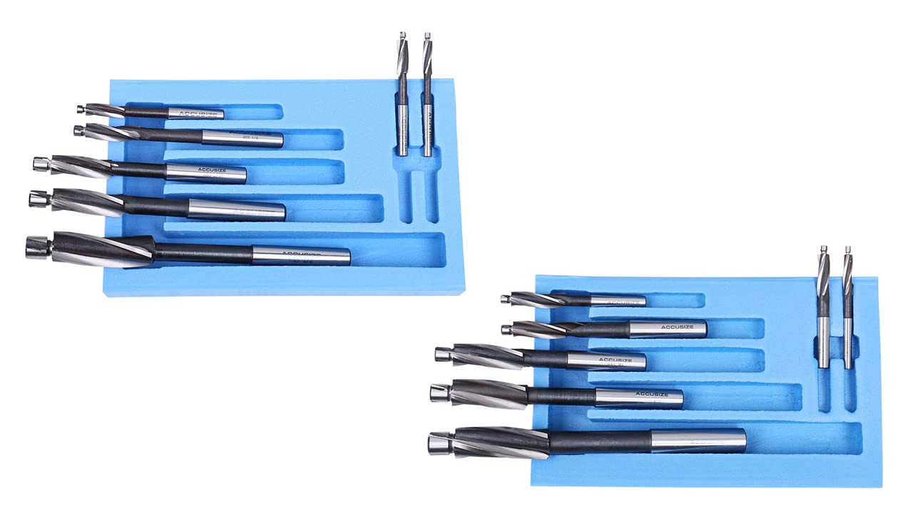 Accusize HSS Cap Screw Counterbore Set 14 Pc, 3 Flute, Inch/Metric | Includes In