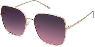 SOJOS Trendy Oversized Square Metal Frame Sunglasses for Women Men Flat Mirror Lens UV Protection Sunglasses SJ1146, Gold Frame Purple Lenses, X-Large, Gold Frame Purple Lens