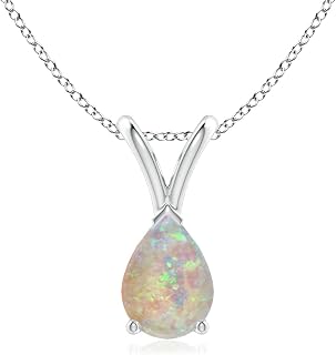 Angara Natural V-Bale Pear-Shaped Opal Solitaire Pendant/Necklace in Sterling Silver/14K Solid Gold/Platinum for Women | October Birthstone Jewellery for Her | Anniversary,Wedding