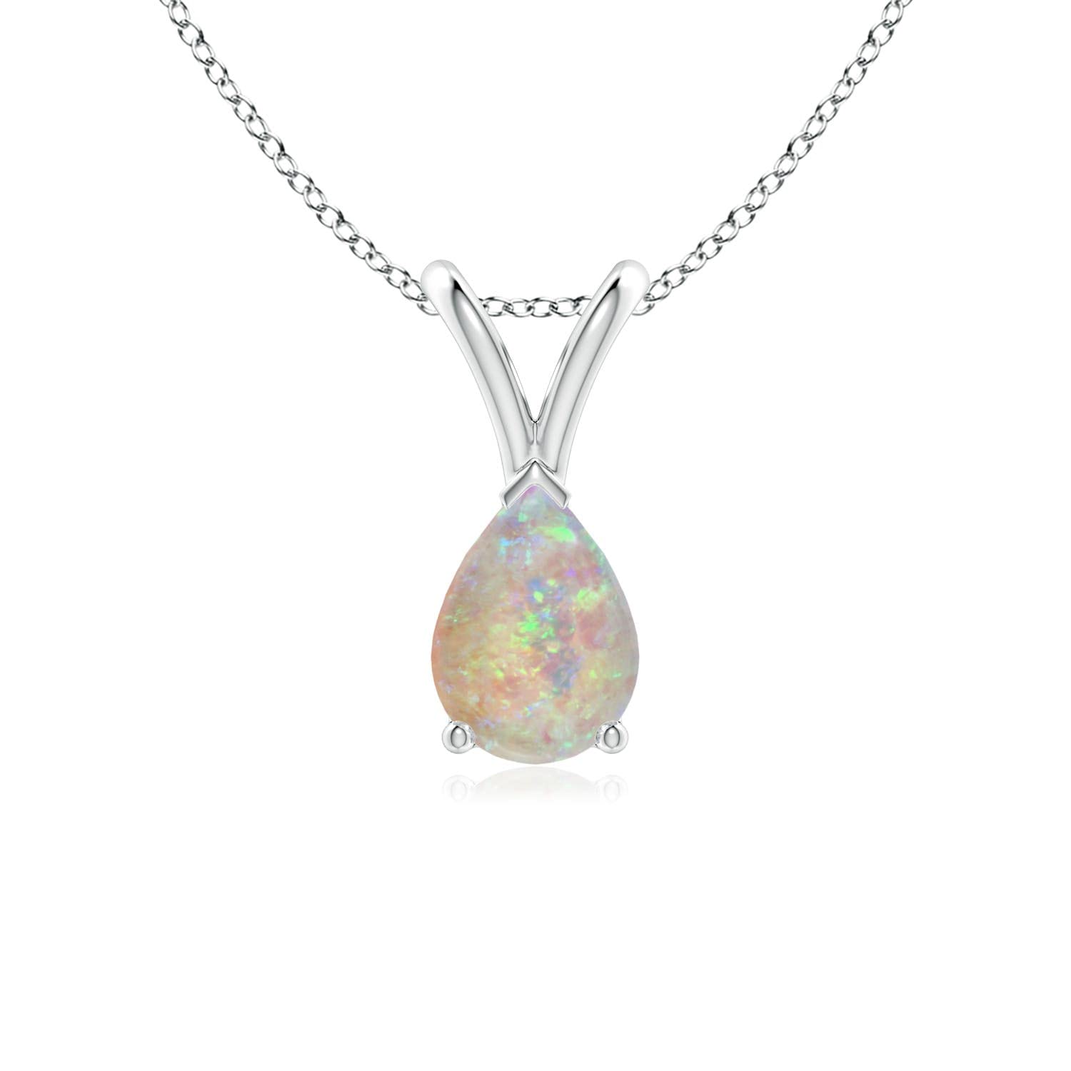 Angara Natural V-Bale Pear-Shaped Opal Solitaire Pendant/Necklace in Sterling Si