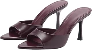 YIYA Women's Open Pointed Peep Toe Mules Kitten Heels Stiletto High Heels Slide Sandals Summer Slip On Backless Dress Spring Summer Pumps Shoes