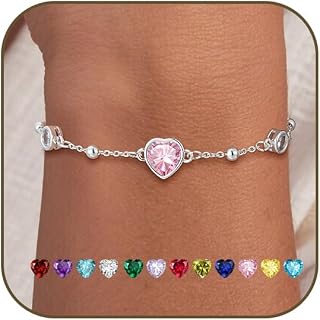 Birthstone Heart Zirconia Bracelet for Womens Girls S925 Sterling Silver