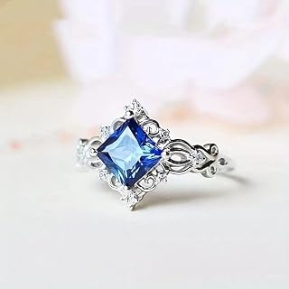 White Gold Plated Blue Triangle Cubic Zirconia Inlaid Creative Elegant Statement Ring Personalized Accessory Ideal for Women's Daily Casual Wear Party Holiday Anniversary Love Jewelry Gift