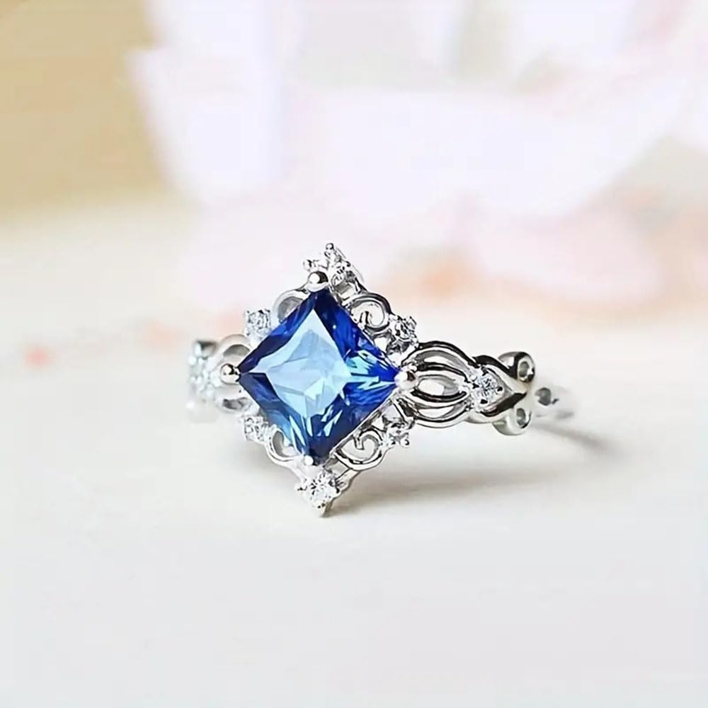 White Gold Plated Blue Triangle Cubic Zirconia Inlaid Creative Elegant Statement
