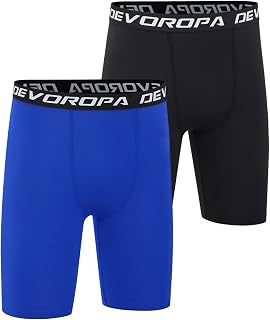 DEVOROPA Youth Boys' Compression Shorts Performance Athletic Base Layers Workout Training Underwear Side Pocket (Pack of 2)