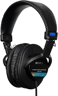 Sony MDR-7506 Closed-Back Studio Monitor Headphones - Wired, 10Hz to 20kHz Frequency Range, Good for Studio Recording & Mixing, 63 Ohm, Lightweight Foldable Design (227g), Includes Pouch, Black