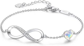 LOUISA SECRET Pulsera de mujer de plata 925 Infini, pulsera de amor ajustable para mujer, regalo de San Valentín, cumpleaños, día de la madre, regalo de mamá Infinity Heart Pulsera Silver, Plata