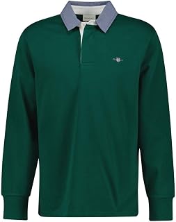 GANT Men's Long Sleeve Polo Chambray Regular Heavy Rugger, Evening Blue