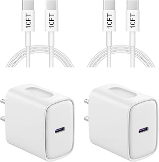 iPhone 18 17 16 15 Charger Fast Charging 10FT - 20W USB C Charger Block | Type C Charger Fast Charging with 10FT Extra Long USB C to C Cable for iPhone 18 17 16 15 Pro Max, Duo, iPad (White)