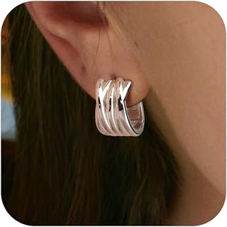 ALEXCRAFT Women's 925 Silver Hoop Earrings 14K Gold Plated Stainless Steel Hoop Earrings Sets Gold Small Hoop Fashion Jewellery Gifts for Women